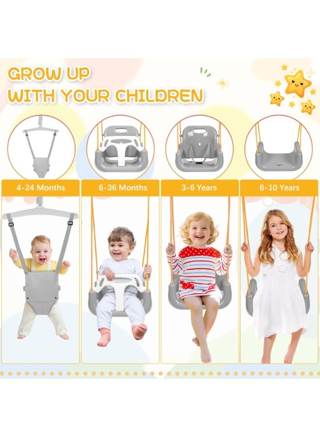 LIODUX 4-in-1 Baby Swing Set and Jumper, Foldable Metal Porch Swings Stand, Heavy Duty Kids Swing Stand, Maximum Weight 90KG, Easy to Assemble, Kids Bouncer for Indoor & Outdoor Playground, Grey - Image 2