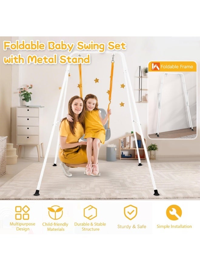 LIODUX 4-in-1 Baby Swing Set and Jumper, Foldable Metal Porch Swings Stand, Heavy Duty Kids Swing Stand, Maximum Weight 90KG, Easy to Assemble, Kids Bouncer for Indoor & Outdoor Playground, Grey - Image 3