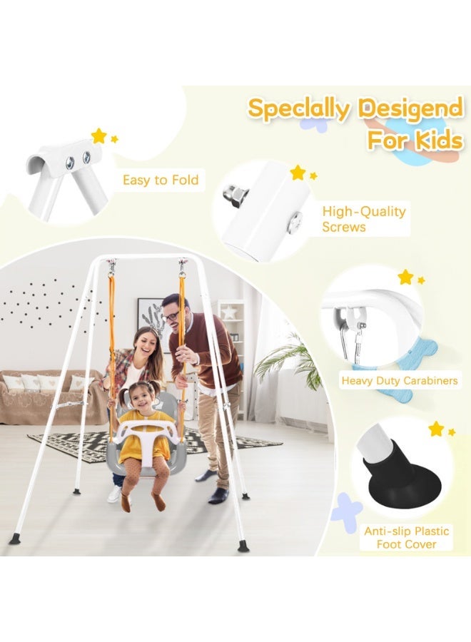 LIODUX 4-in-1 Baby Swing Set and Jumper, Foldable Metal Porch Swings Stand, Heavy Duty Kids Swing Stand, Maximum Weight 90KG, Easy to Assemble, Kids Bouncer for Indoor & Outdoor Playground, Grey - Image 5