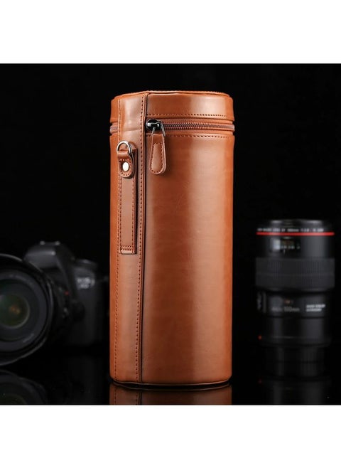 Extra Large Lens Case Zippered PU Leather Pouch Box for DSLR Camera Lens, Size: 24.5*10.5*10.5cm(Brown)