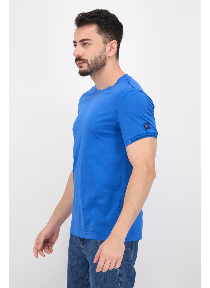 Free Soul - Men Crew Neck Short Sleeve Solid T-Shirt, Blue - Image 1