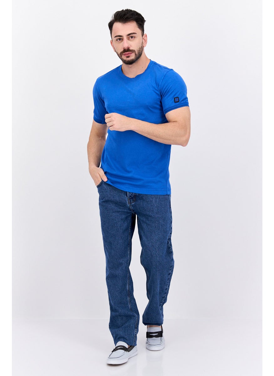 Free Soul - Men Crew Neck Short Sleeve Solid T-Shirt, Blue - Image 1