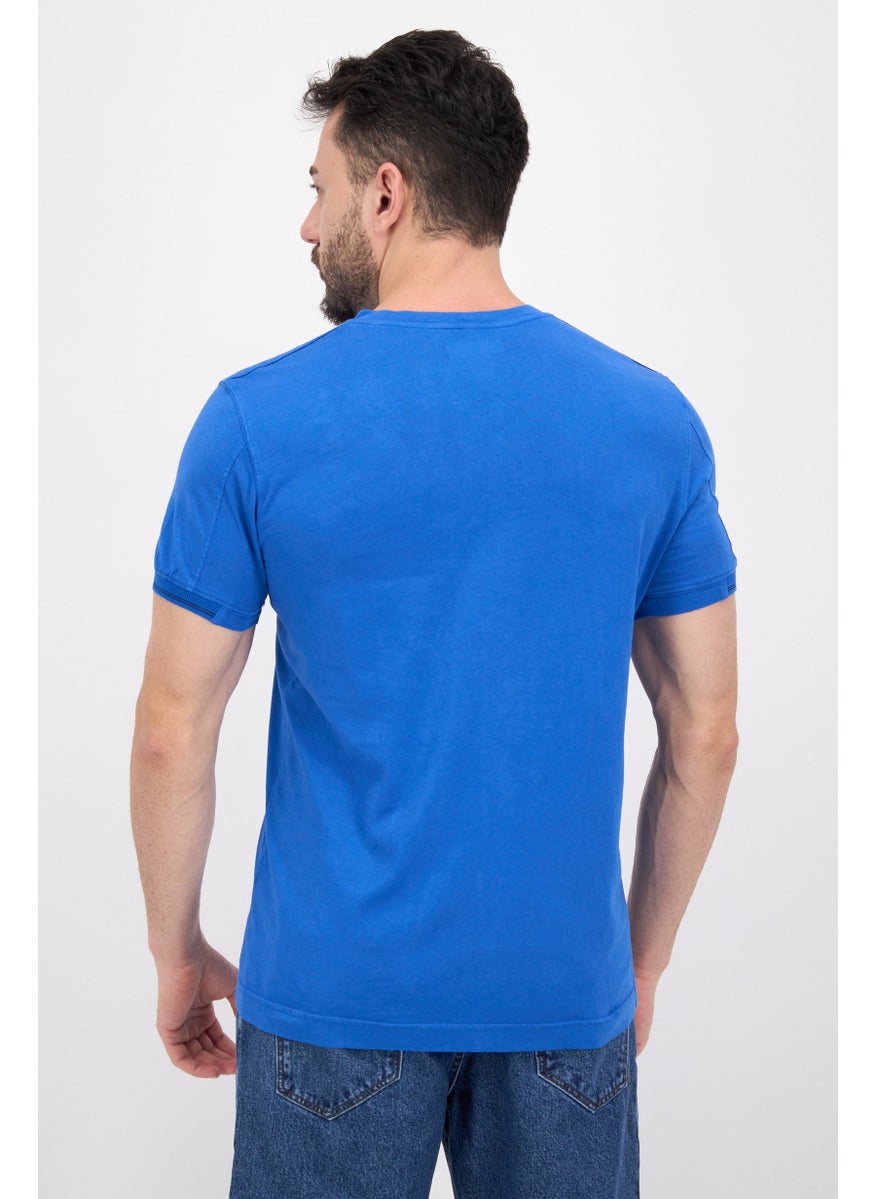 Free Soul - Men Crew Neck Short Sleeve Solid T-Shirt, Blue - Image 1