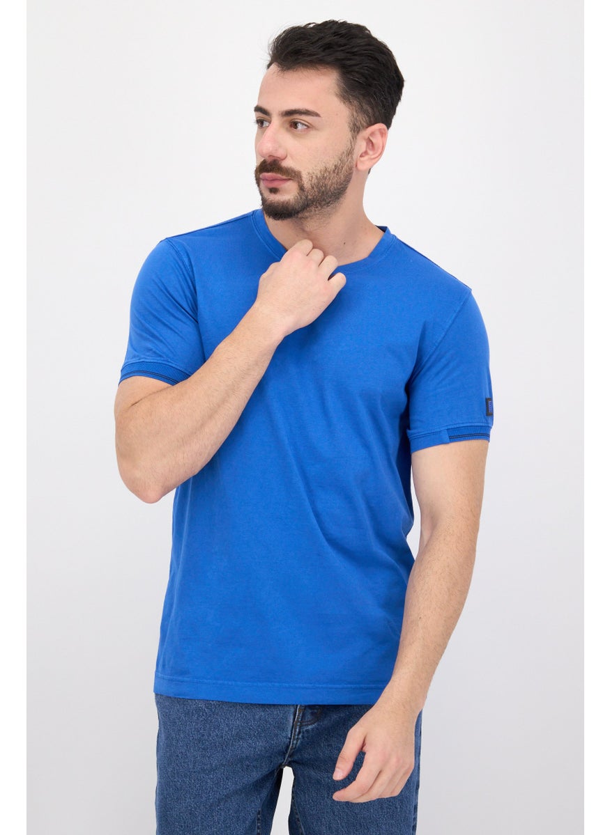 Free Soul - Men Crew Neck Short Sleeve Solid T-Shirt, Blue - Image 1