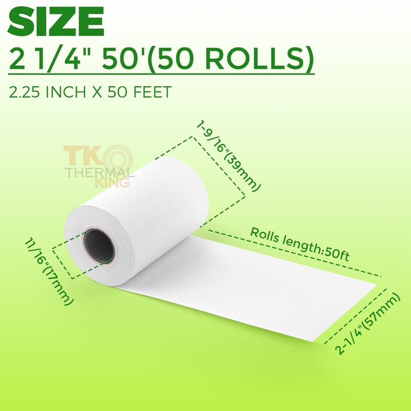 TK Thermal King, (50 Rolls) 2 1/4" 50' feet White Paper Cash Register POS Receipt, Fits All Credit Card Terminal Great For Cashier Receipt Small Business Premium Quality - Image 4