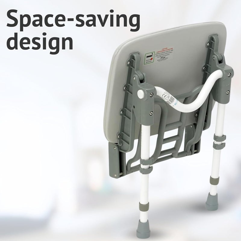 Homecraft Padded Shower Stool Adjustable Height Water Seat Ergonomic Folding Shower Chair for Adults Non Slip Bathroom Stool Plastic Perching Stool for Elderly Compact Bathroom Stool - Image 5