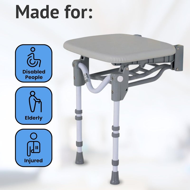 Homecraft Padded Shower Stool Adjustable Height Water Seat Ergonomic Folding Shower Chair for Adults Non Slip Bathroom Stool Plastic Perching Stool for Elderly Compact Bathroom Stool - Image 2