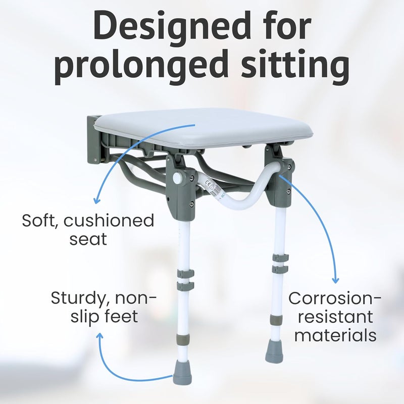 Homecraft Padded Shower Stool Adjustable Height Water Seat Ergonomic Folding Shower Chair for Adults Non Slip Bathroom Stool Plastic Perching Stool for Elderly Compact Bathroom Stool - Image 3