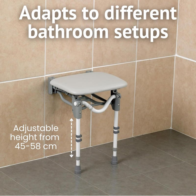 Homecraft Padded Shower Stool Adjustable Height Water Seat Ergonomic Folding Shower Chair for Adults Non Slip Bathroom Stool Plastic Perching Stool for Elderly Compact Bathroom Stool - Image 4