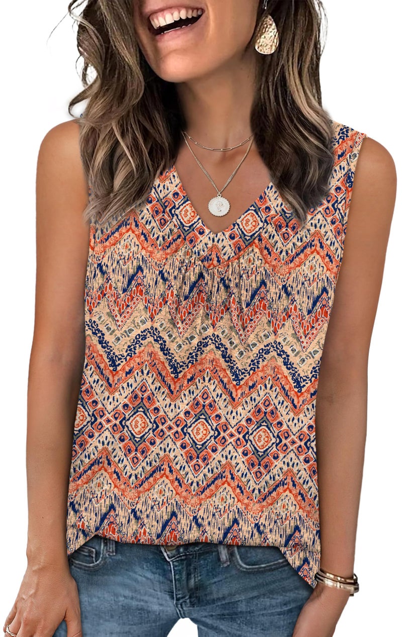 OFEEFAN Womens Tank Tops Summer Workout Tops for Women Curved Hem Sleeveless Shirts Ladies Tops Patterned-Boho Floral L - Image 1