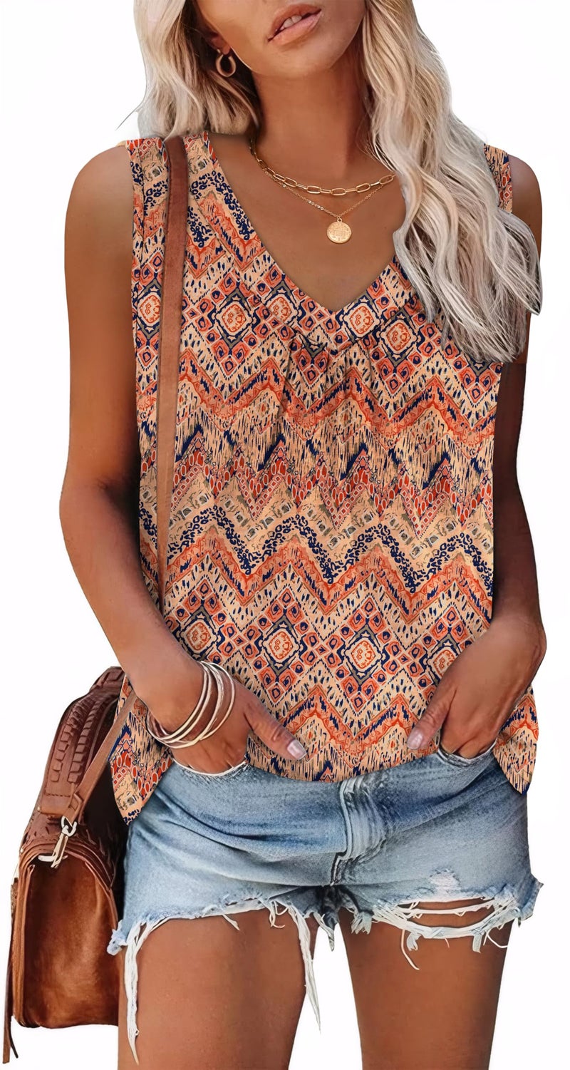 OFEEFAN Womens Tank Tops Summer Workout Tops for Women Curved Hem Sleeveless Shirts Ladies Tops Patterned-Boho Floral L - Image 5