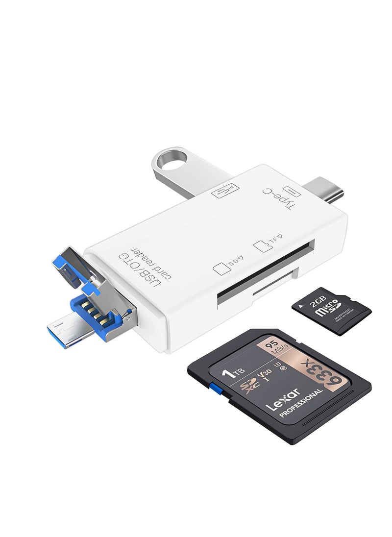 Excefore - SD Card Reader, 6-in-1 USB C/Micro/USB Memory Reader Camera Viewer, USB 3.0 SD Card Reader Adapter Used for SD-3C SD Micro SD TF SDXC SDHC MMC RS-MMC Micro SDXC Micro SDHC UHS-I (White) - Image 1