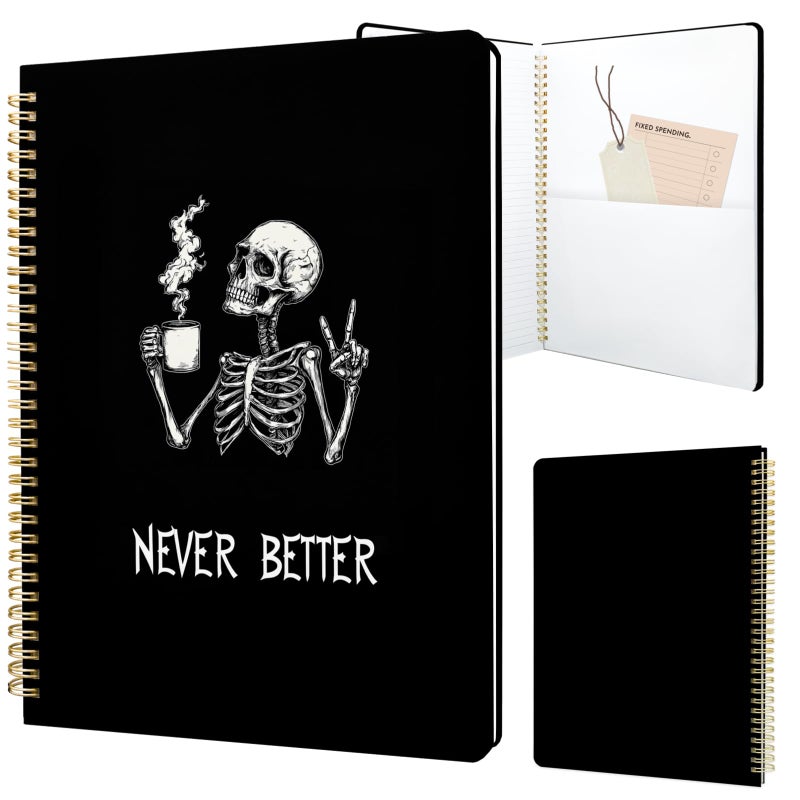 Stanoha Cute Spiral Notebook journal A4 Aesthetic Pretty Design for Women Girls Kawaii with Pocket, 8.5 x 11 inch, Lined, Skeleton - Image 1