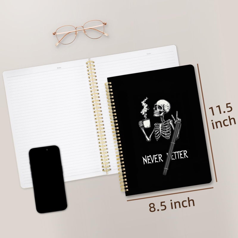 Stanoha Cute Spiral Notebook journal A4 Aesthetic Pretty Design for Women Girls Kawaii with Pocket, 8.5 x 11 inch, Lined, Skeleton - Image 2