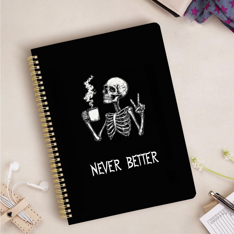 Stanoha Cute Spiral Notebook journal A4 Aesthetic Pretty Design for Women Girls Kawaii with Pocket, 8.5 x 11 inch, Lined, Skeleton - Image 5