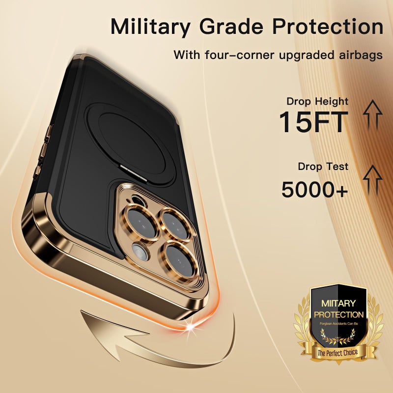 COOLQO for iPhone 14 Pro Case 6.1'' Upgraded 360Â° Spin Magnetic Stand [Compatible with Magsafe][Military Protection] Shockproof Protective Phone Holder Cover for iPhone 14 Pro, Black Gold - Image 5