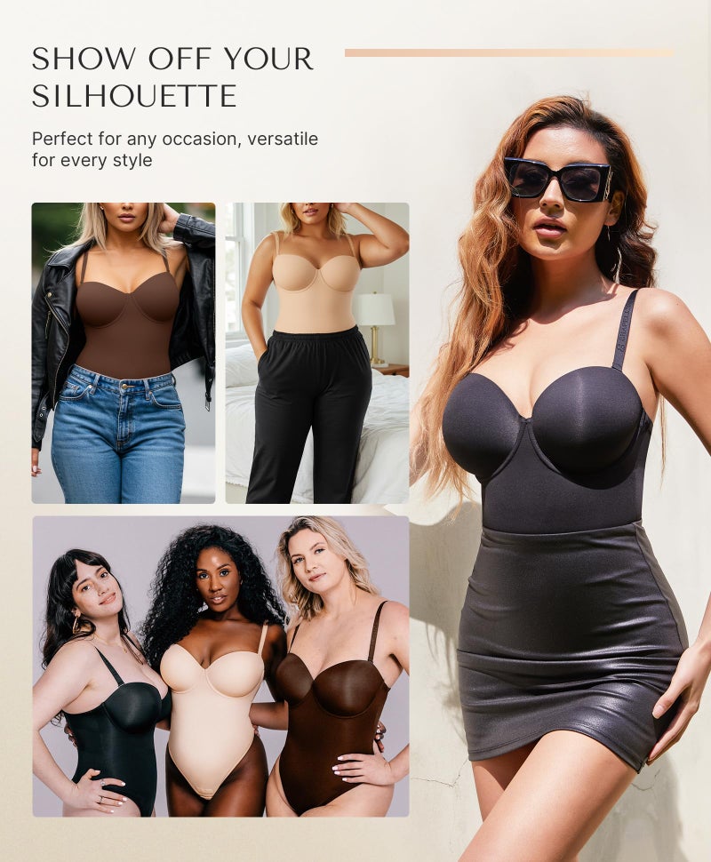 SHAPELLX Tummy Control Shapewear for Women Bodysuit Thong Fajas Colombianas Moldeadoras Low Back Body Suit Black L - Image 5