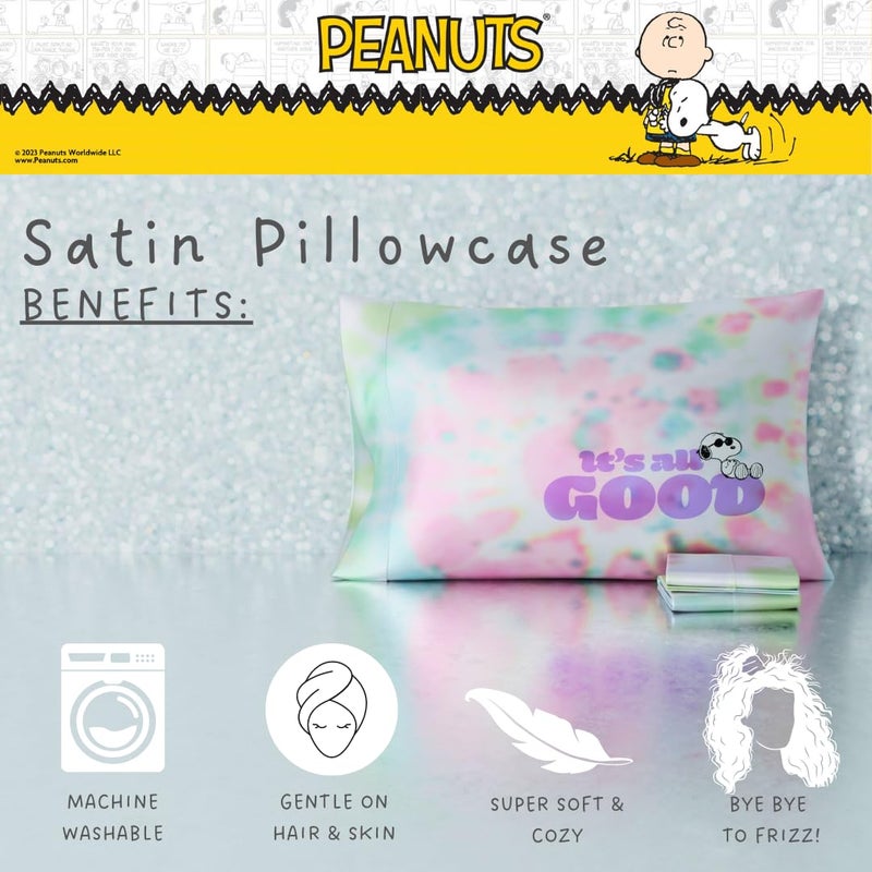 Franco Peanuts Snoopy Tie Dye Beauty Silky Satin Standard Pillowcase Cover 20x30 for Hair and Skin  (Official Licensed Product) by Franco Collectibles  - Image 3