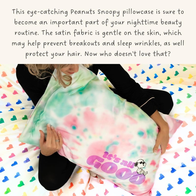Franco Peanuts Snoopy Tie Dye Beauty Silky Satin Standard Pillowcase Cover 20x30 for Hair and Skin  (Official Licensed Product) by Franco Collectibles  - Image 2
