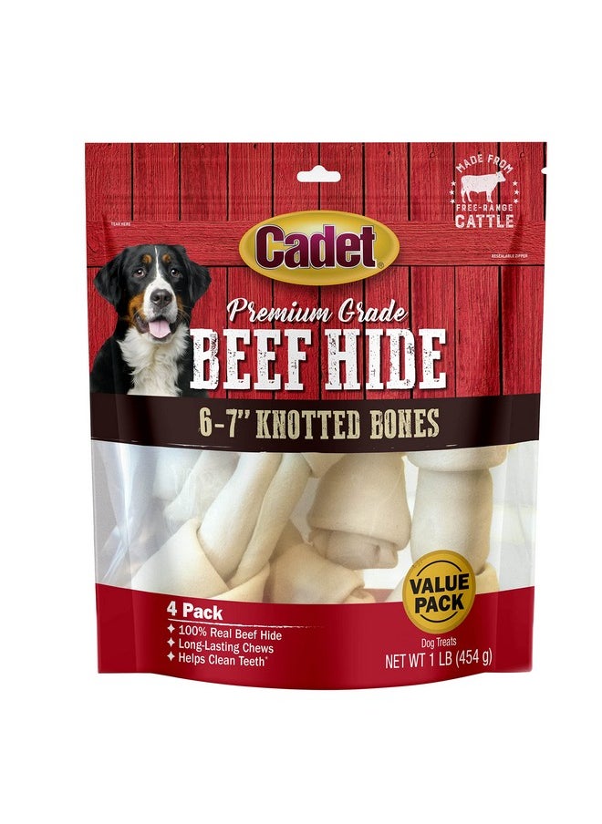 Cadet Cadet Premium Grade Beef Hide Dog Chews, 6"-7" Long-Lasting Knotted Rawhide Bones, Single-Ingredient, Natural Flavor, 4 Pack  - Image 1