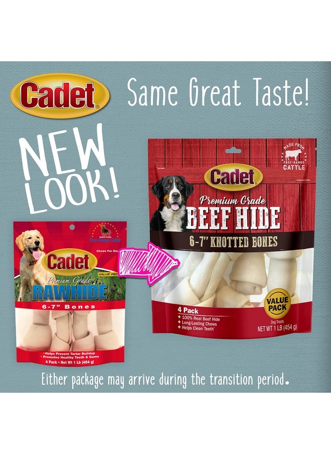 Cadet Cadet Premium Grade Beef Hide Dog Chews, 6"-7" Long-Lasting Knotted Rawhide Bones, Single-Ingredient, Natural Flavor, 4 Pack  - Image 5