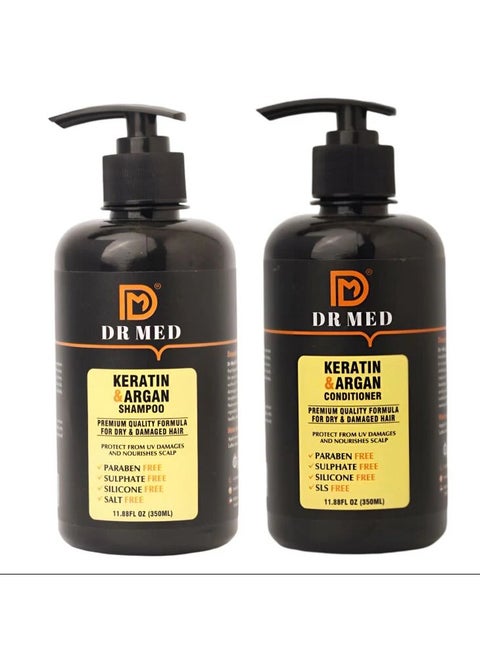 DR MED Keratin & Argan Shampoo + Conditioner Duo Pack - Protect From UV Damages And Nourishes Scalp 350ML (pack of 2)
