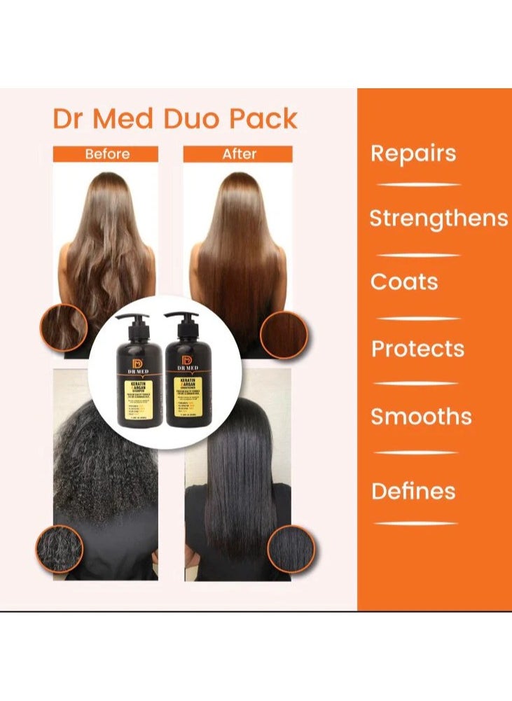 Dr.Med - DR MED Keratin & Argan Shampoo + Conditioner Duo Pack - Protect From UV Damages And Nourishes Scalp 350ML (pack of 2) - Image 1