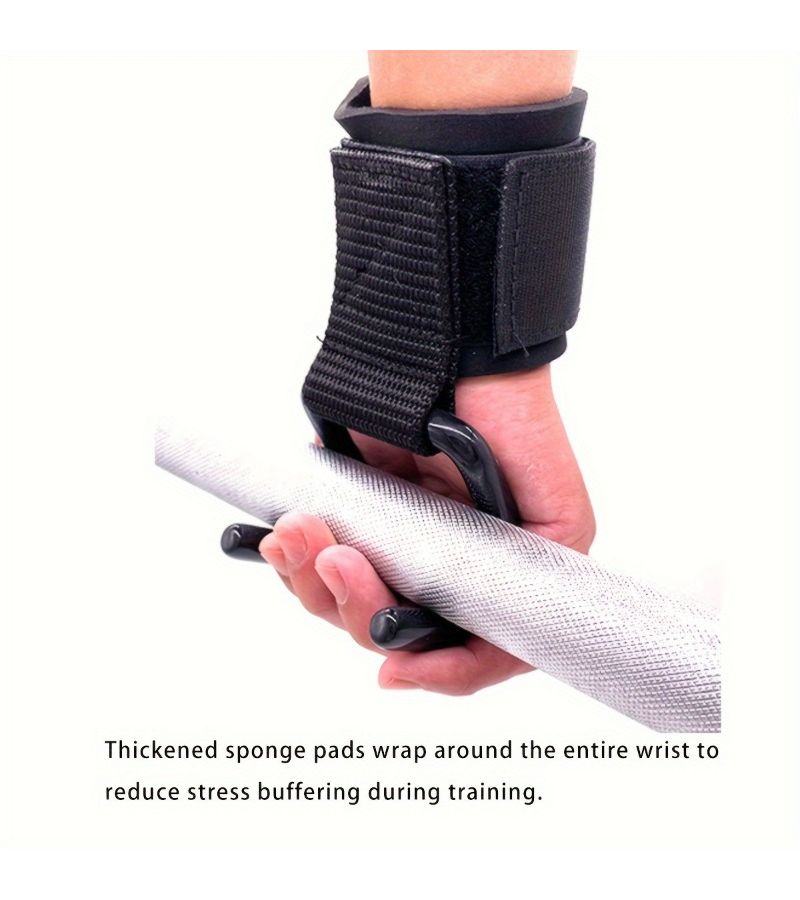 Black Heavy Duty Weightlifting Wrist Wraps with Hooks for Pull Ups Gym Training - Image 4