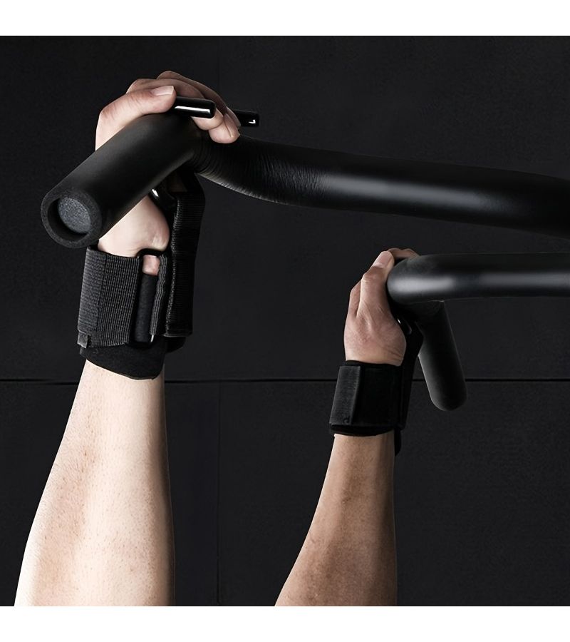 Black Heavy Duty Weightlifting Wrist Wraps with Hooks for Pull Ups Gym Training - Image 3
