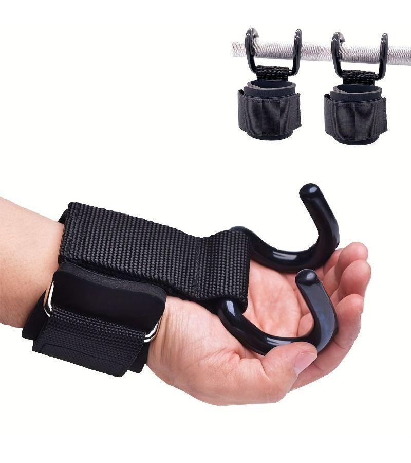 Black Heavy Duty Weightlifting Wrist Wraps with Hooks for Pull Ups Gym Training - Image 1