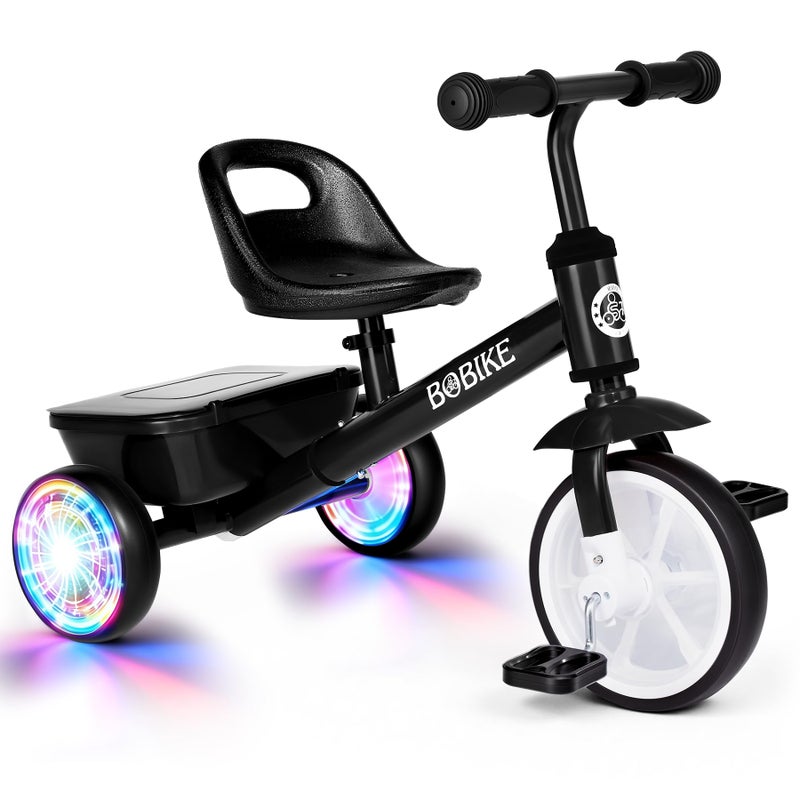 Bobike Toddler Tricycle for Ages 25 Years Tricycle with 2 LED Light Wheels Toddler Bike with 3Position Seat and Rear Basket Kids Bike Gift for Boys Girl Black - Image 3