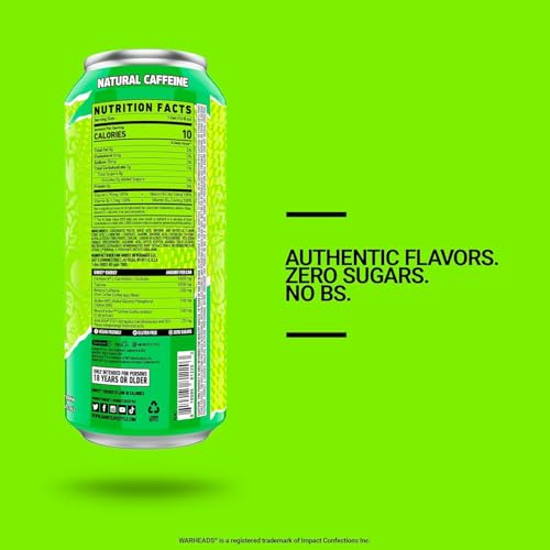 GHOST Energy Drink - 12-Pack, Warheads Sour Green Apple, 16oz - Energy & Focus & No Artificial Colors - 200mg of Natural Caffeine, L-Carnitine & Taurine - Gluten-Free & Vegan - Image 3