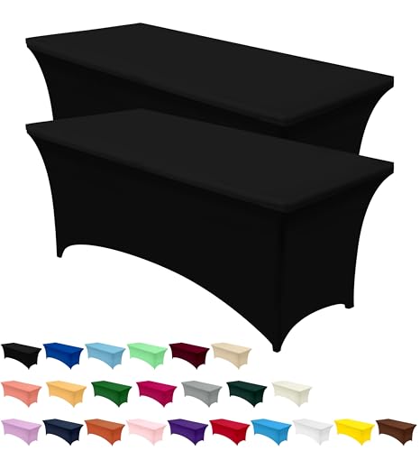 Utopia Kitchen Spandex Tablecloth 2 Pack 6FT Black Tight Fitted Washable and Wrinkle Resistant Stretch Rectangular Patio Table Cover for Event Wedding Banquet  Parties 72Lx30Wx30H Inch