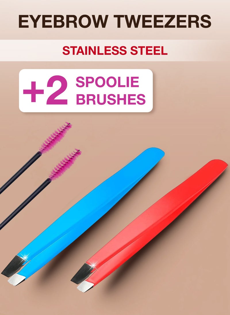 RCler lab. Professional Stainless Steel Eyebrow Tweezers – Precision Slanted Tip for Perfect Hair Removal, Durable & Sharpenable Design, for Men & Women, 2 pcs - Image 1