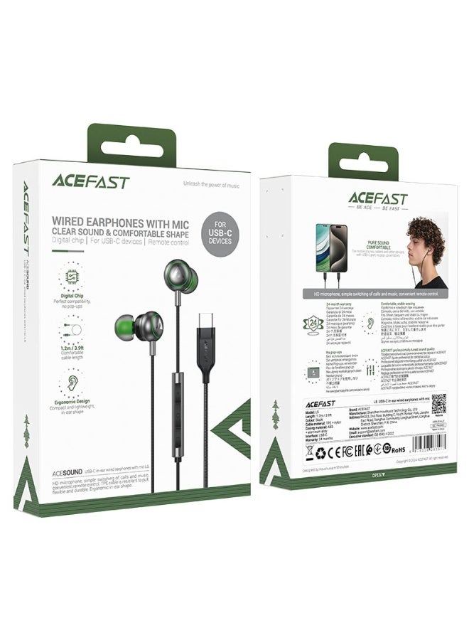 ACEFAST USB-C In Ear Wired Earphones with mic L5, 1.2m Cable Length, Ergonomic in-ear Design,  Easy to Operate, HD Microphone - Black - Image 4