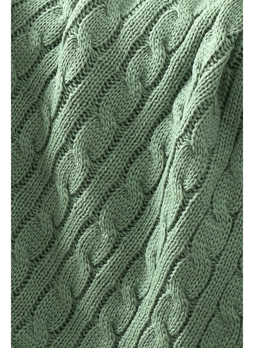 Sevim Pompom Knitted TV Blanket – Sofa & Shoulder Shawl & Knee Blanket – 130X170 cm-Mint Green