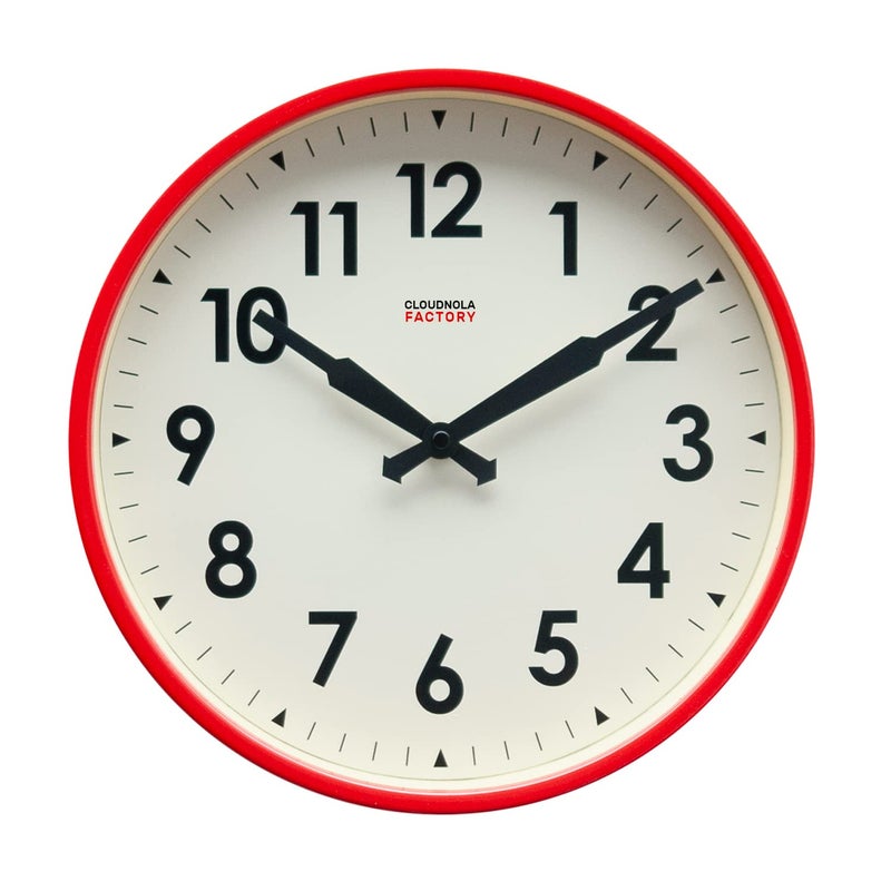 Cloudnola Station Metal Wall Clock Red and White 12 inch Diameter Silent Non Ticking Battery Operated Quartz Movement