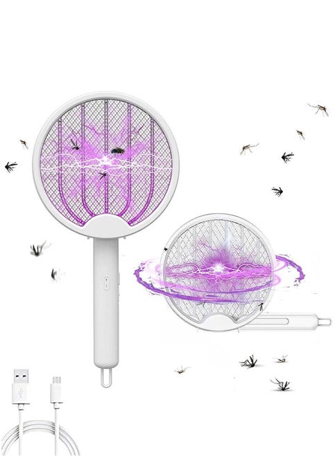 Electric Fly Swatter, 2 in 1 Bug Zapper Racket, Foldable Fly Swatter Electric, USB Rechargeable Fly Zapper with Powerful Grid 2-Layer Safety Mesh