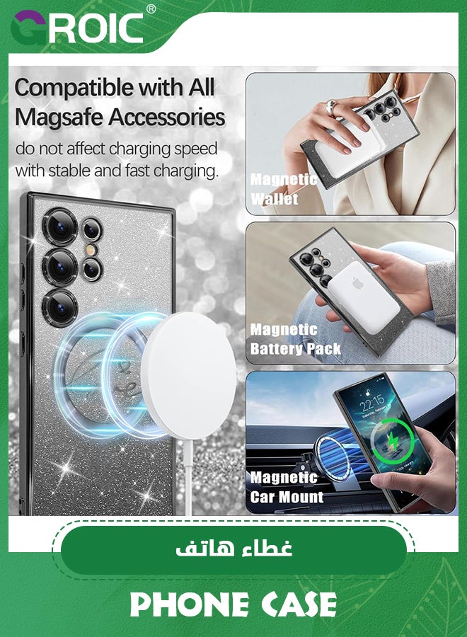 GROIC For Samsung Galaxy S24 Ultra Case with Magnetic Kickstand,Soft Cute Luxury Plating Bling Gradient Glitter Phone Shell,Compatible with MagSafe Clear Shockproof Back Cover for Galaxy S24 Ultra 6.8'' - Image 3