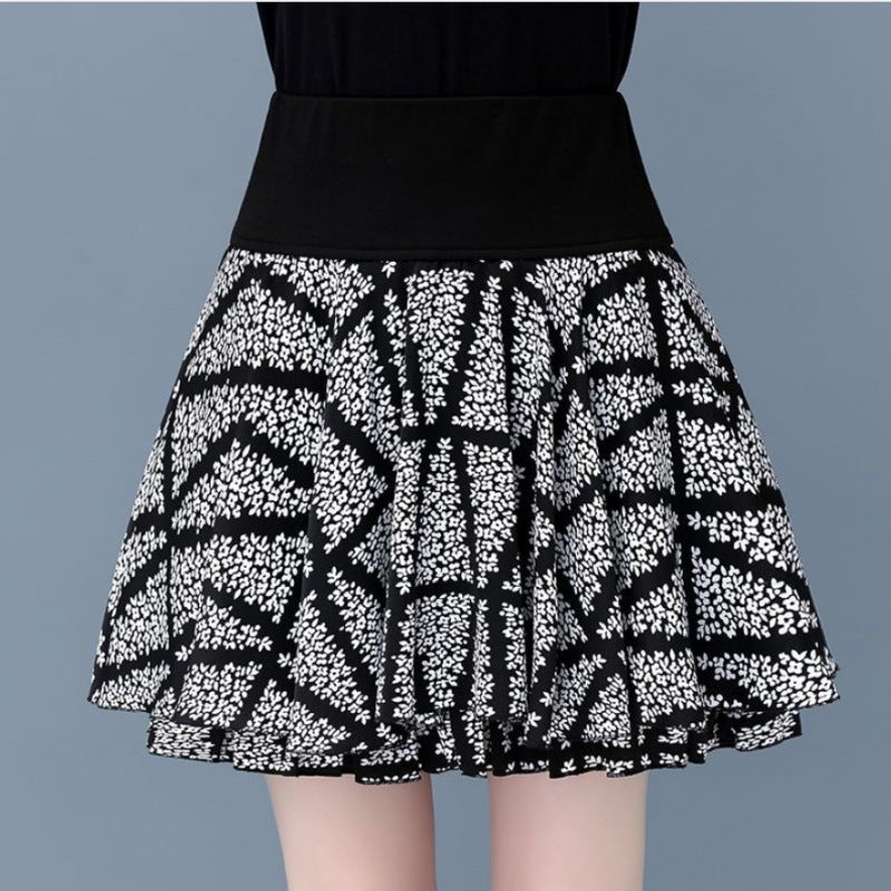 Style Printed Chiffon Plus Size Skirt Tutu Skirt Women'S Floral High Waist Slimming Anti-Running Pleated Skirt - Image 2