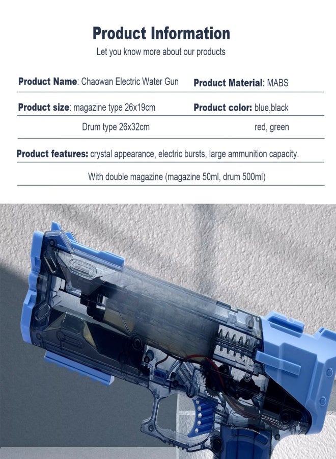 Electric Water, One-Button Automatic Super 500ML+50ML High Capacity Squirt Guns Up to 22 FT Range Strongest Water Blaster for Adults& Kids Summer Swimming Pool Beach Outdoor