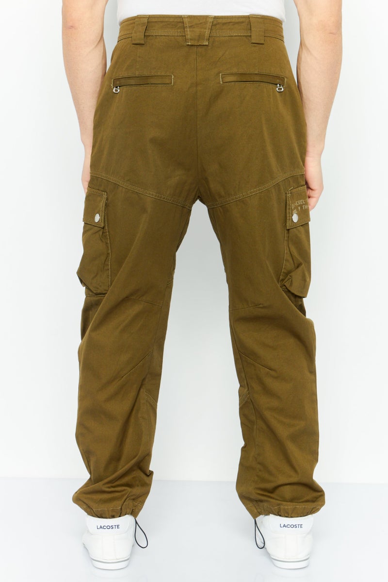 DIESEL Men Regular Fit Solid Cargo Pant, Olive - Image 4