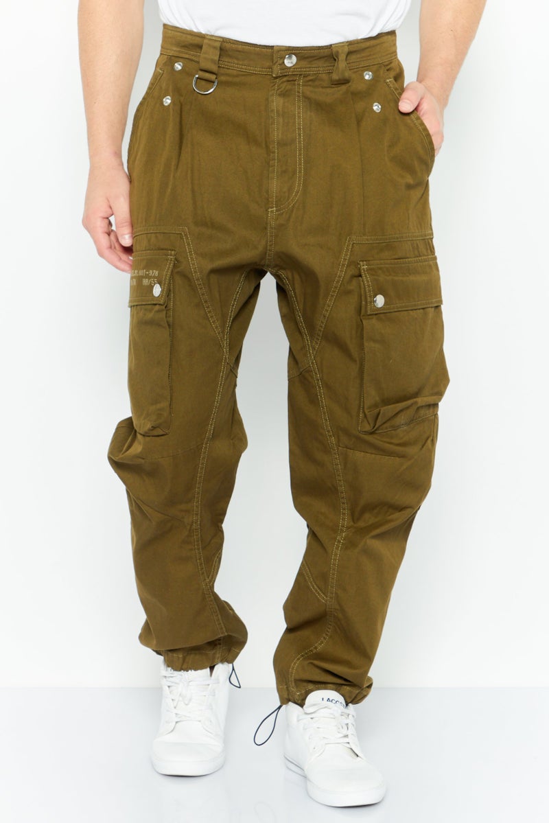 DIESEL Men Regular Fit Solid Cargo Pant, Olive - Image 1