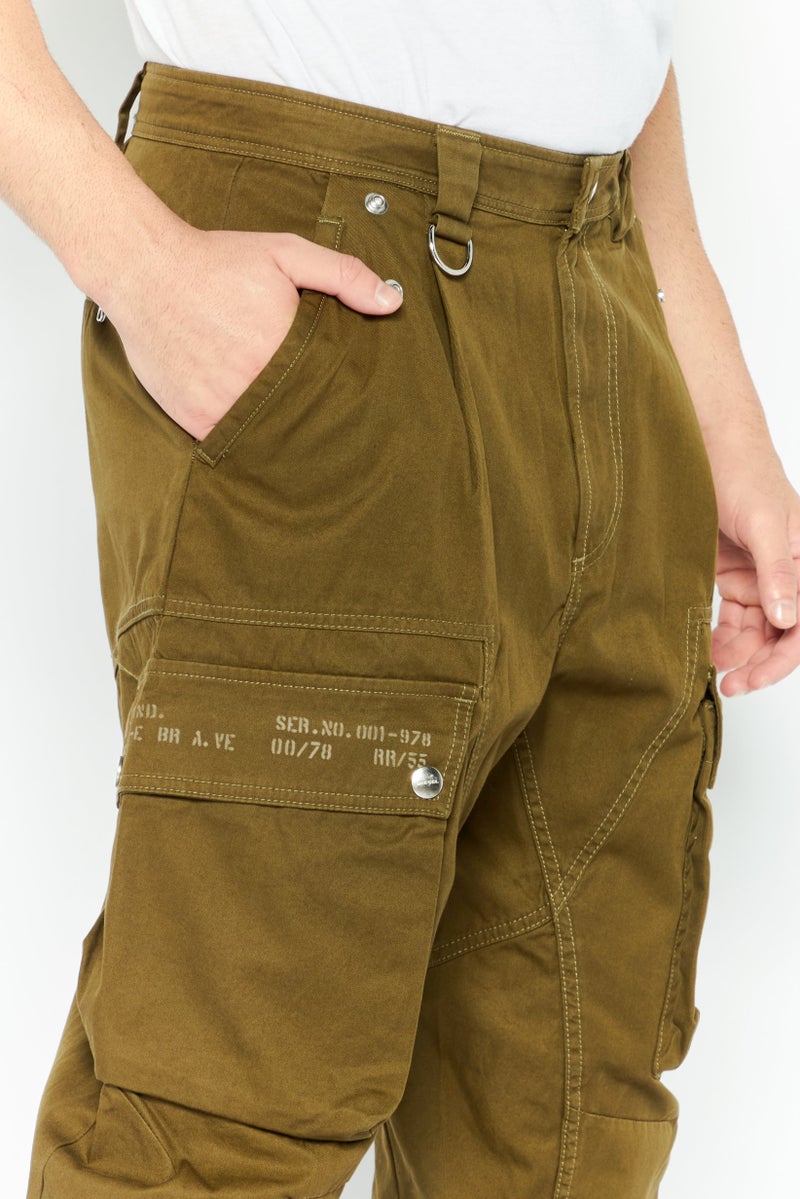 DIESEL Men Regular Fit Solid Cargo Pant, Olive - Image 3