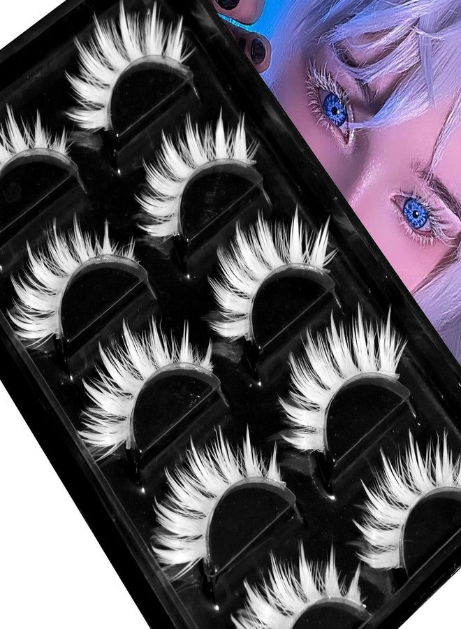 AUGENLI Halloween White False Lashes Extension Tools Japanese Anime Cosplay Natural Makeup Looking Masquerade Party Eye Lashes (02B) - Image 1