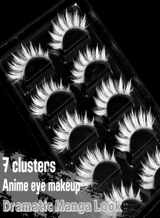 AUGENLI Halloween White False Lashes Extension Tools Japanese Anime Cosplay Natural Makeup Looking Masquerade Party Eye Lashes (02B) - Image 4