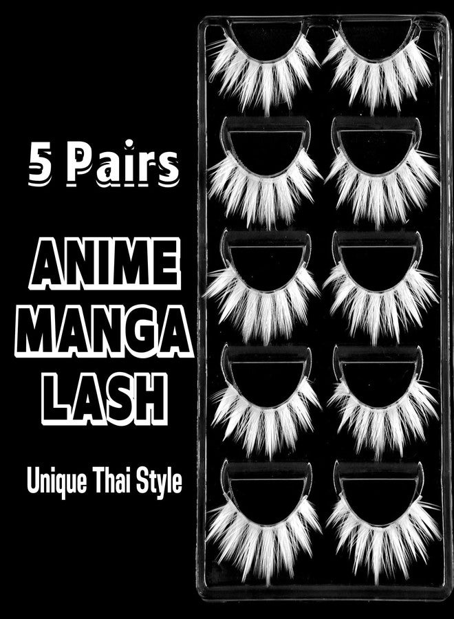 AUGENLI Halloween White False Lashes Extension Tools Japanese Anime Cosplay Natural Makeup Looking Masquerade Party Eye Lashes (02B) - Image 3