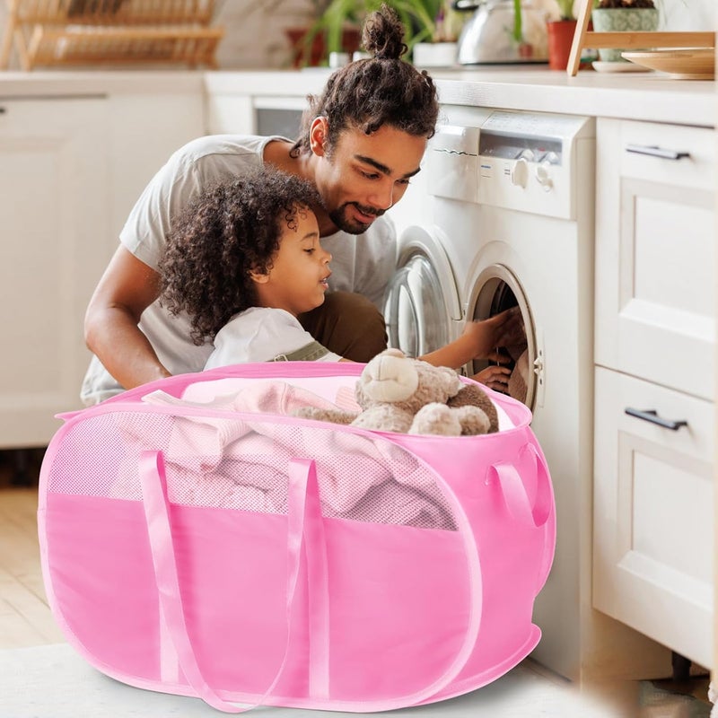 BATTOO 100L Collapsible Laundry Baskets, Tear Proof Pop Up Laundry Hamper with Dual Handles, Large Foldable Laundry Basket, Easy to Carry Laundry Hamper for Home, Laundry Room, Bedroom, Dorm, Travel Pink - Image 2