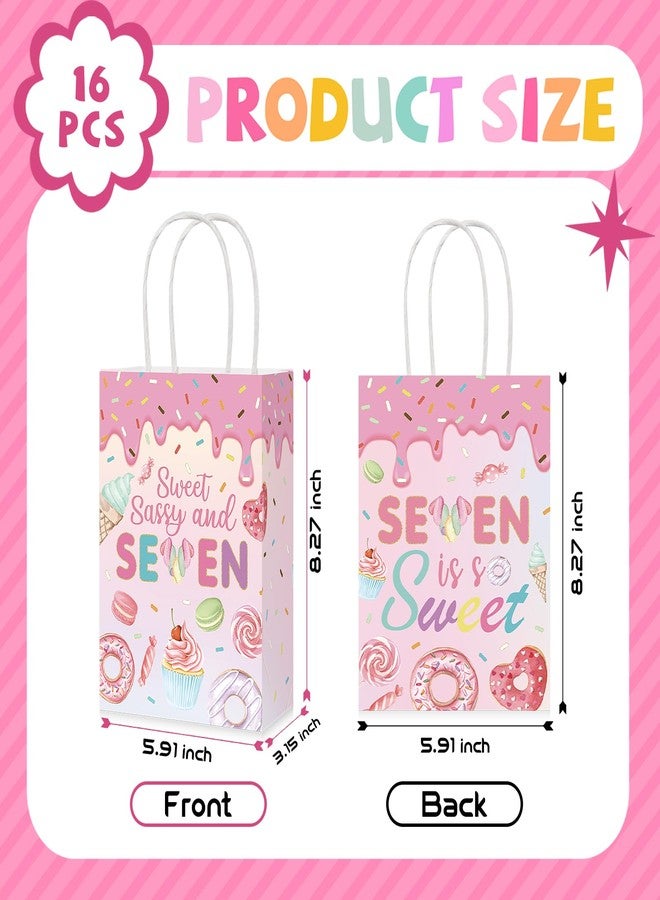 Greencian 16Pcs Sweet Sassy and 7 Birthday Party Favor Bags Sweet Sassy and Seven Gift Goodie Bags with Handles Donut 7th Birthday Decorations for Girls 7 Year Old Party Decorations Favors Supplies - Image 2