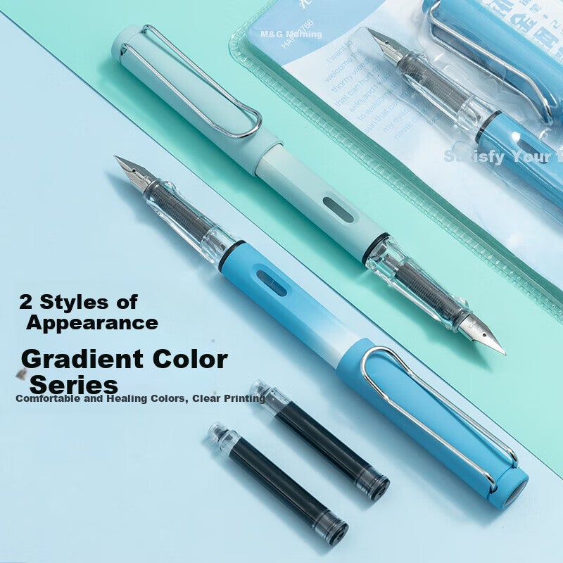 M&G Stationery Future Prospects EF Fountain Pen Set (Fountain Pen *1 + 3.4mm Diameter Blue Ink Cartridges *2), Student Writing Fountain Pen, Ink Pen HAFP1766 Green Barrel, Essential for Winter Break - Image 2